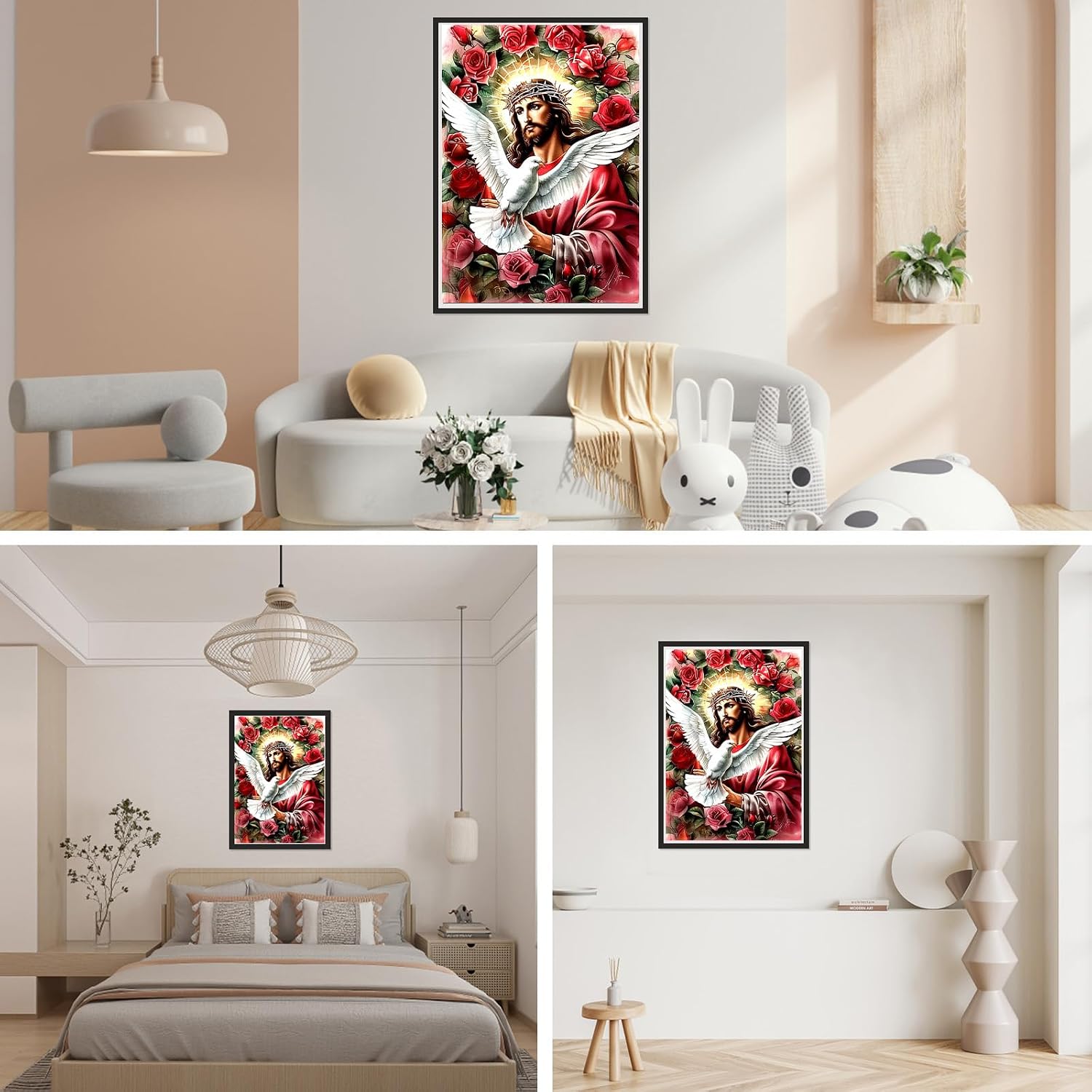 SENQAO Jesus Diamond Art Kits for Adults, Peace Dove Diamond Painting Kit for Beginners, Round 5D DIY Diamond Dots, Full Drill Painting Kit Art and Crafts for Adults Home Wall Decor 12x16inch image 3