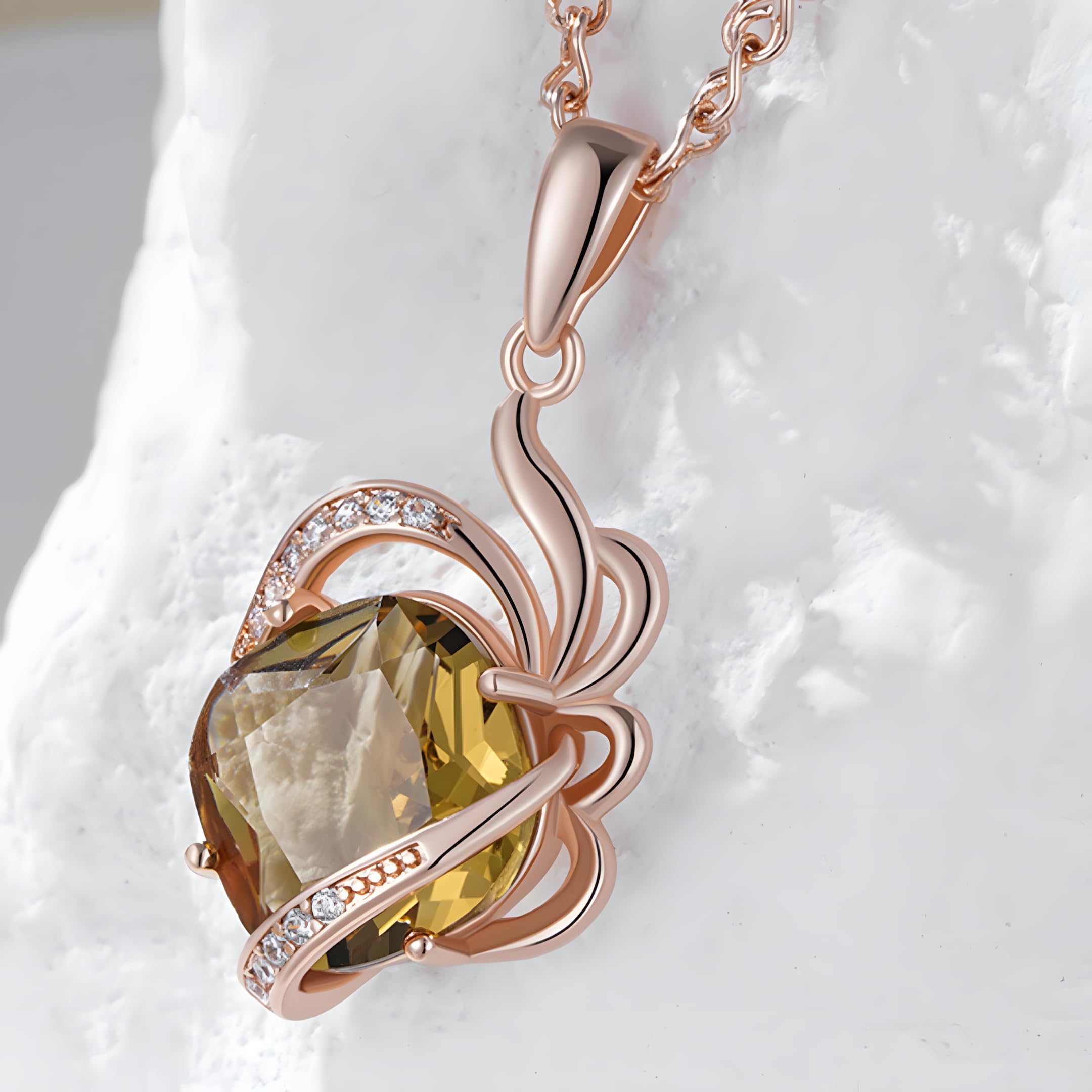 Elegante collar con colgante de circonita natural marrón para mujer, diseño único de flor de cristal 585, color oro rosa, joyería diaria 1272