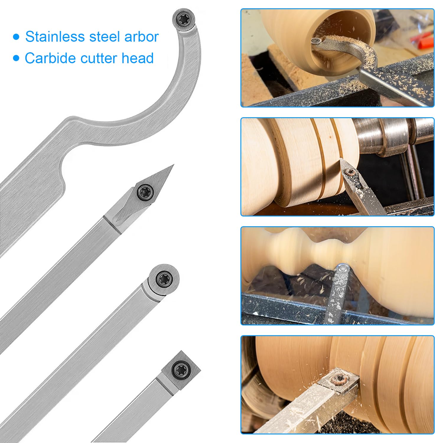 Kit Outils De Tournage Sur Bois - 4 Fraises Carbure + Poignées Amovibles - Pour Tour à Bois, Bols, Stylos - Avec étui En Bois