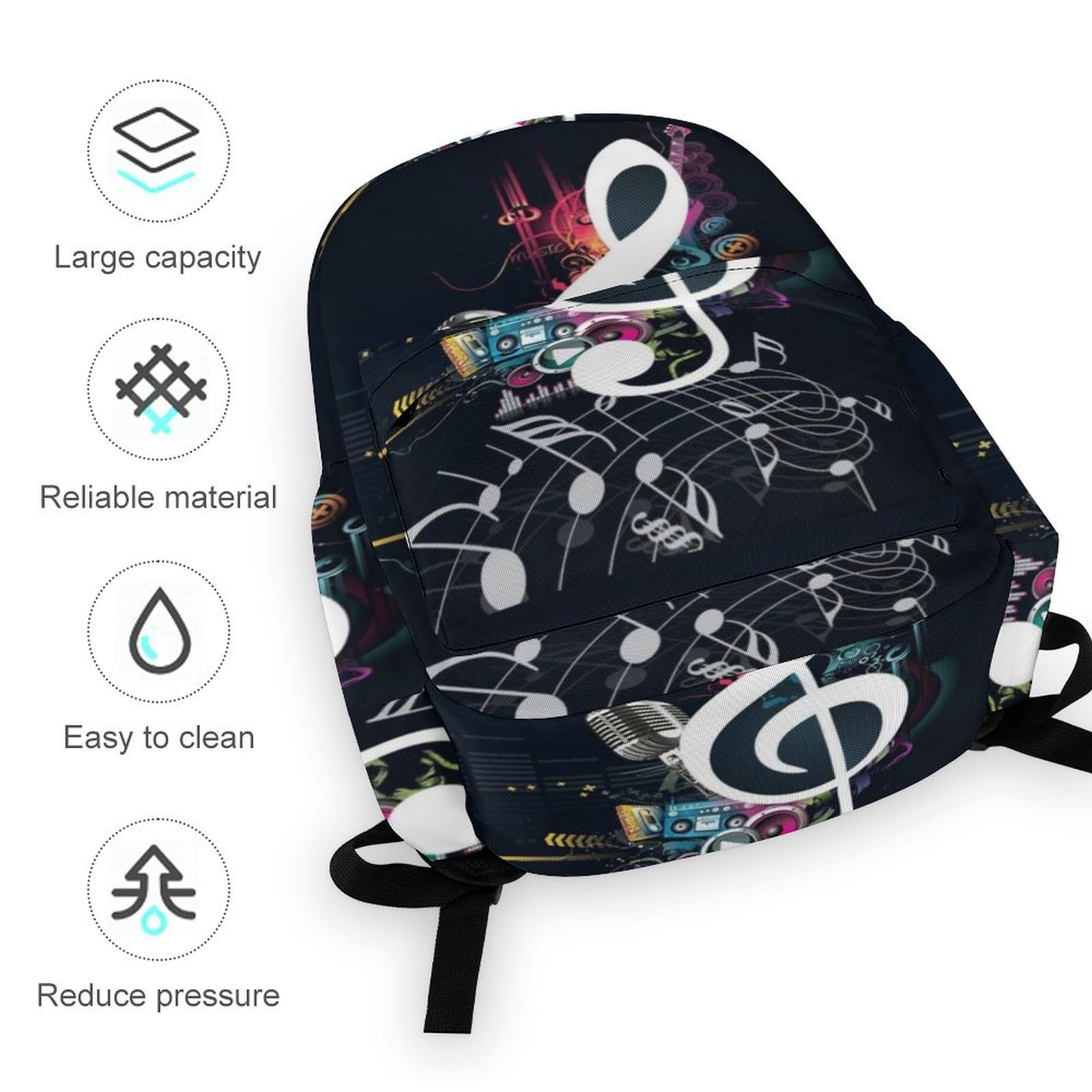 Rucksack, Noten-Musik-Rucksack, lässiger Tagesrucksack für Outdoor, Sport, Reisen, Musiknoten, 42x30x15cm