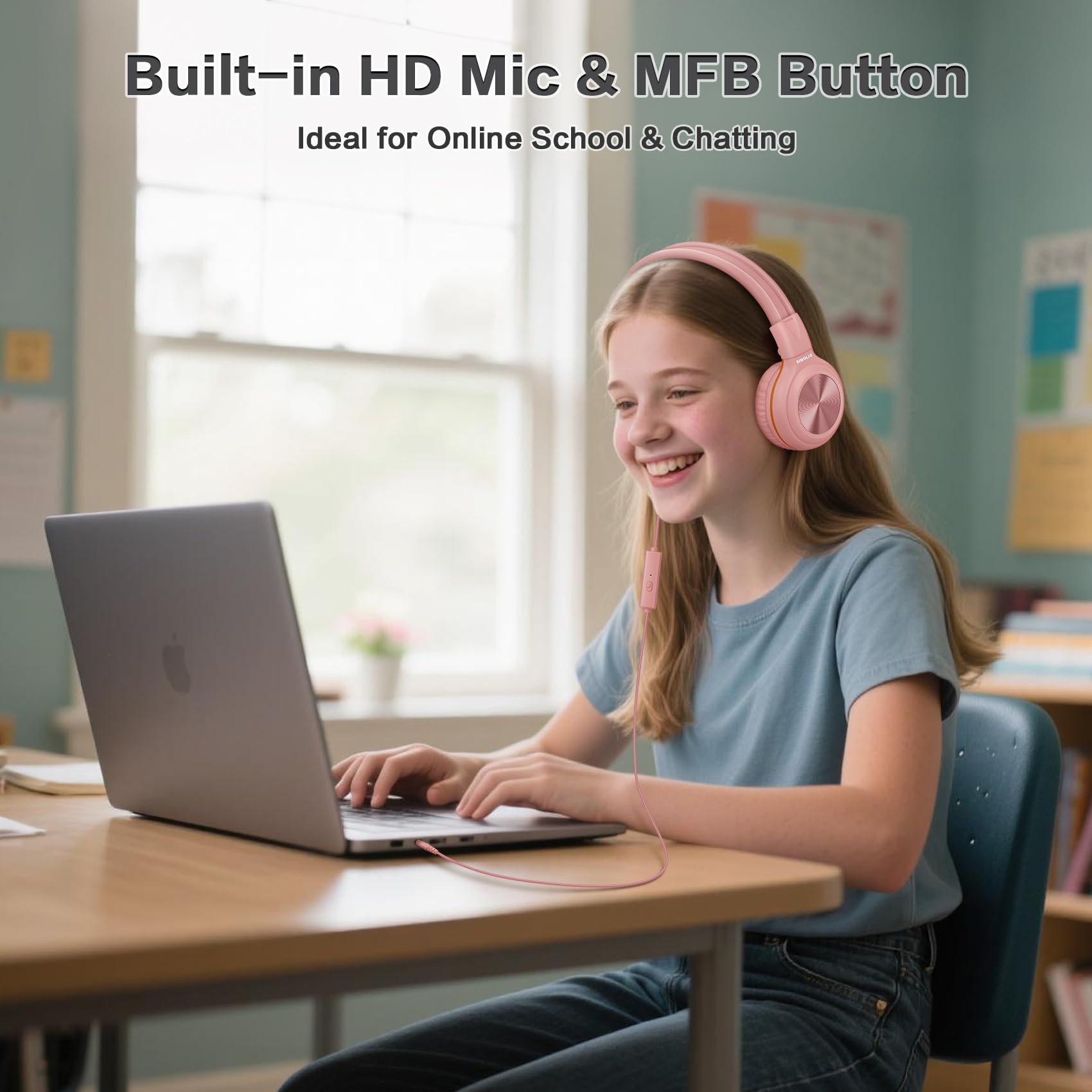 SIMOLIO 2 Incluye Auriculares con micrófono, Auriculares Plegables para niñas y niños Adolescentes, Auriculares Auriculares con límite de Volumen y 3,5 mm UX Share para tabletas móviles PC Chromebook