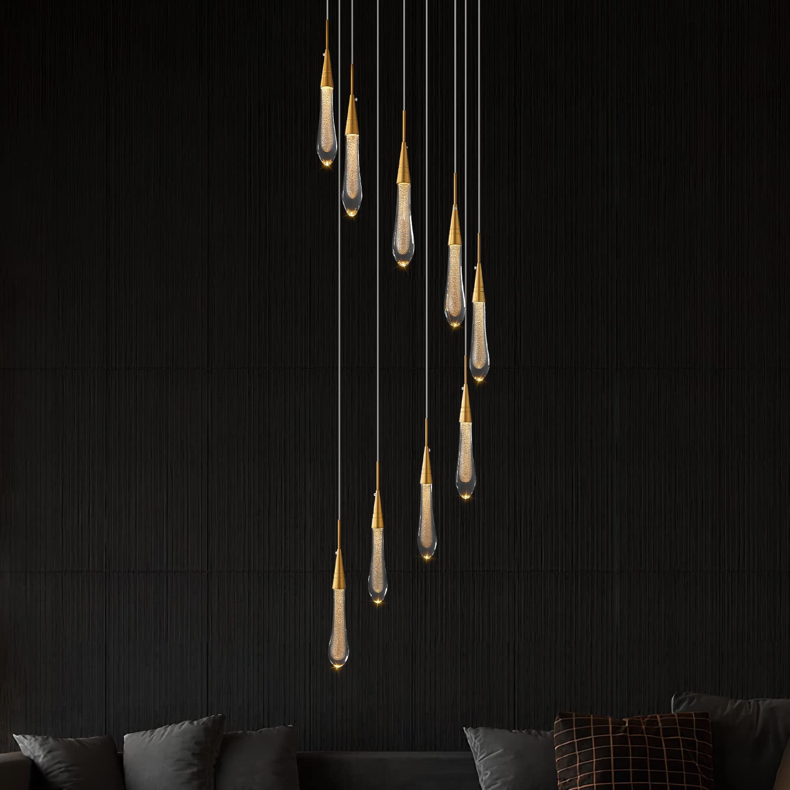 KXEcoLife 9 Light Modern Crystal Chandelier Dimmable LED Ceiling Bubble Pendant Lights Living Room Lobby 45W Stair Chandeliers