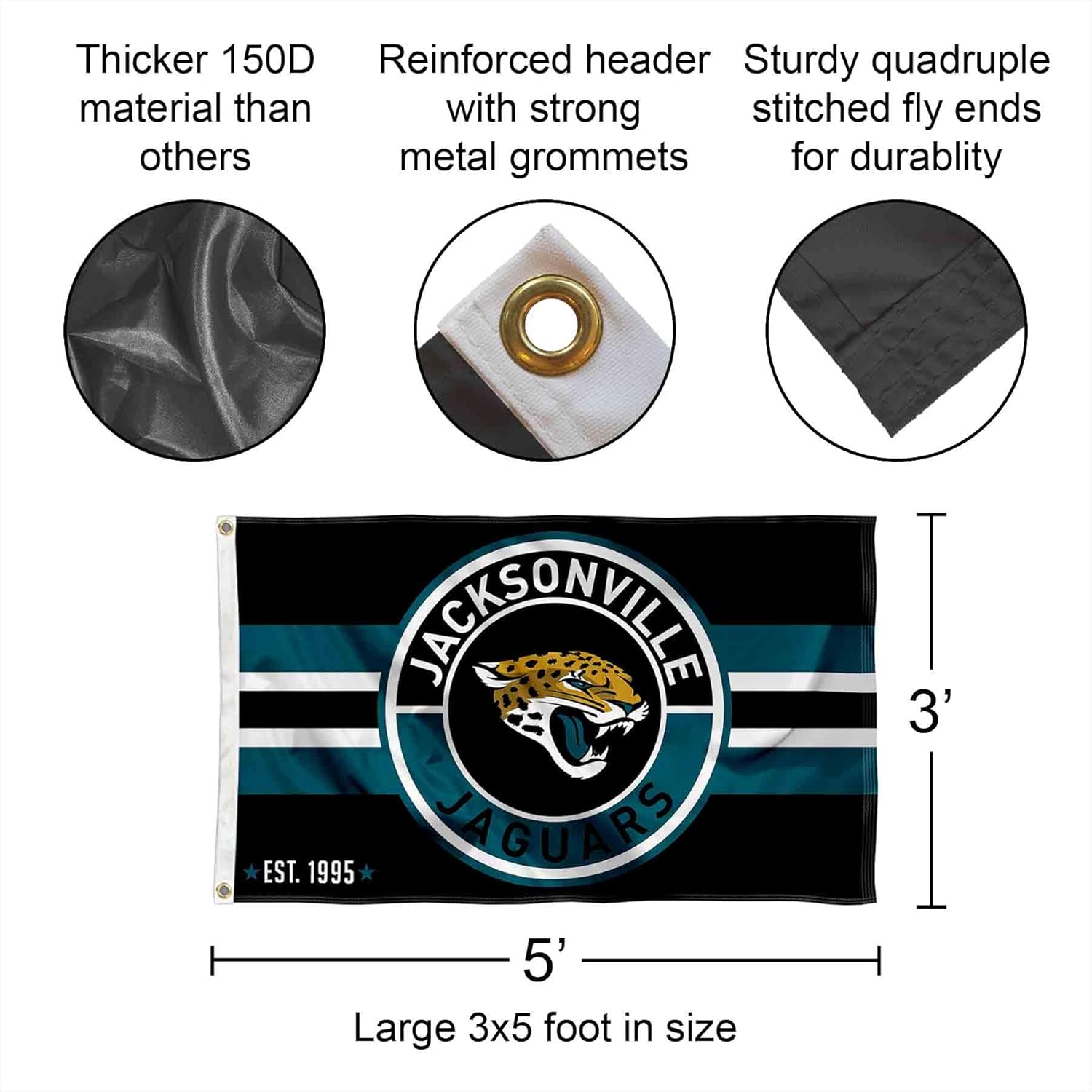 Jacksonville Jaguars Patch Button Circle Logo Flag Large 3x5 Banner - Image 2