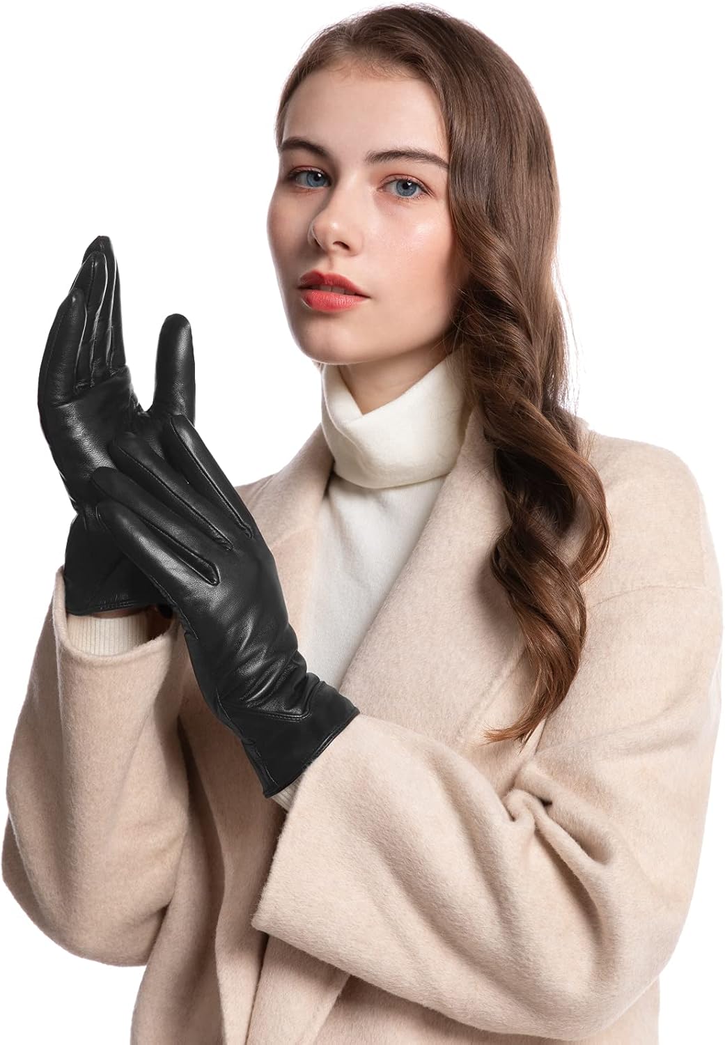Vislivin Womens Leather Gloves Touch Screen Winter Glove Warm Driving Gloves - Image 2