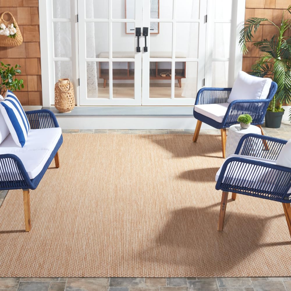 SAFAVIEH Washable Rug Outdoor Courtyard Collection - 10' x 14', Natural & Cream, Non-Shedding & Easy Cleaning, Ideal for Patio, Backyard, Mudroom (