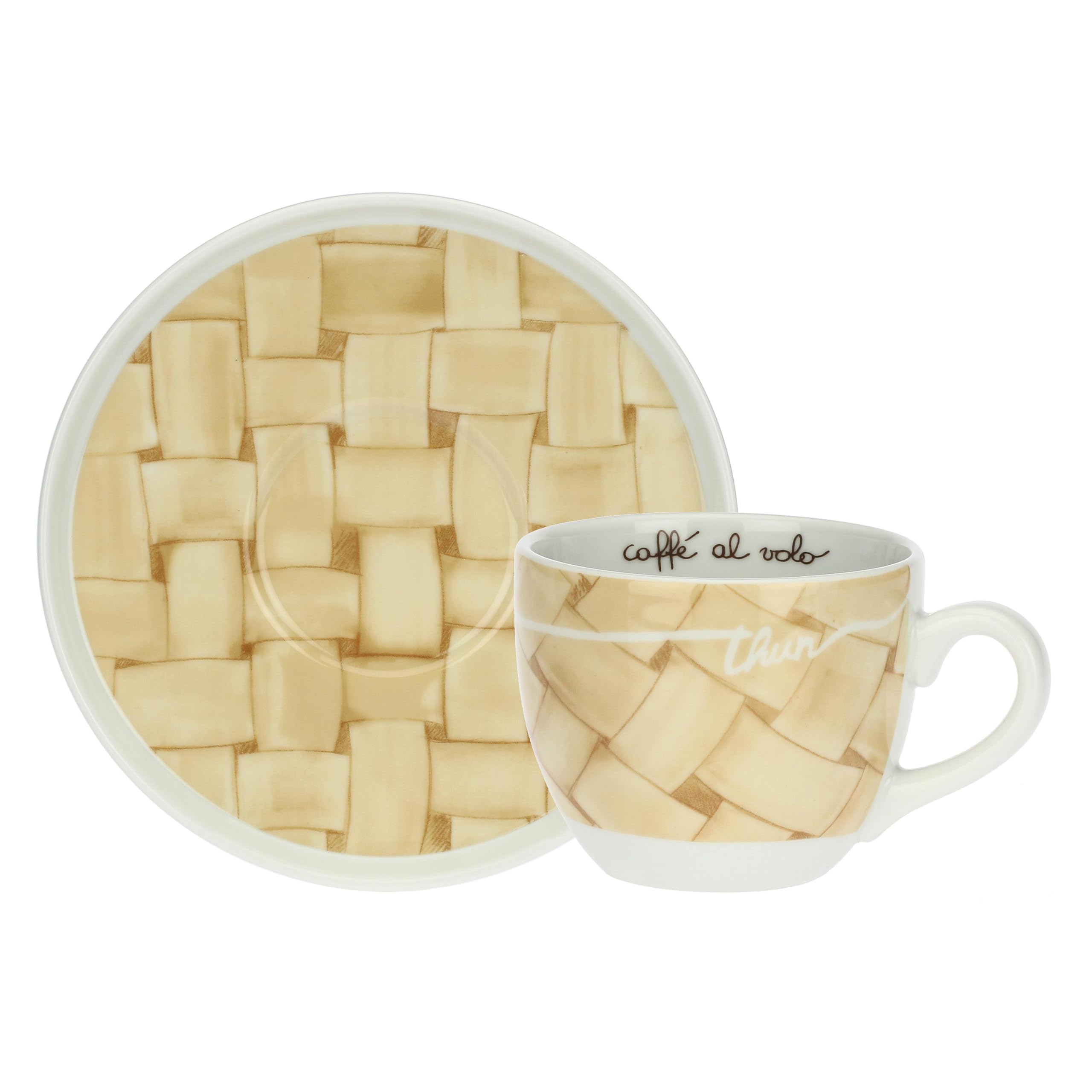 THUN, Set 2 Tazze Colazione con Piattino in Porcellana, Linea AbbracciAMI, Set da Collezione, Idea Regalo per Natale, Tazza 450 ml, Ø 10.6 cm, 8.7 cm h, piattino Ø 17.6 cm
