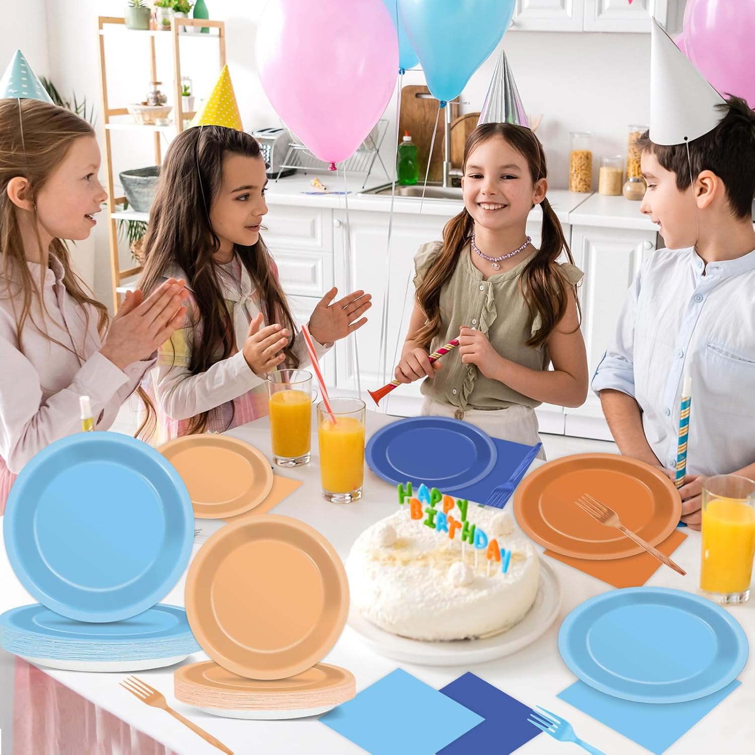 200Pcs Blue Dog Birthday Party Supplies Orange Blue Plates Napkins Party Decorations Blue Dog Tableware Dinnerware for Kids Boys Girls Birthday Baby Shower Dog Family Party Favors Serves 50 Guests