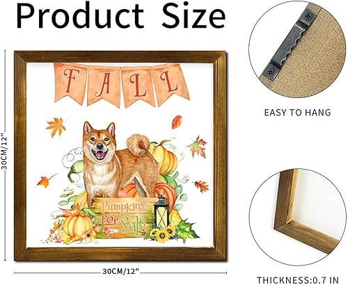 Miniatura 2 de Fall Pumpkins Sale with American Bully Dog Framed Wood Signs Harvest with Pumpkin Wooden Plaque Classic Wood Wall Hanging Decor for Bedroom Living