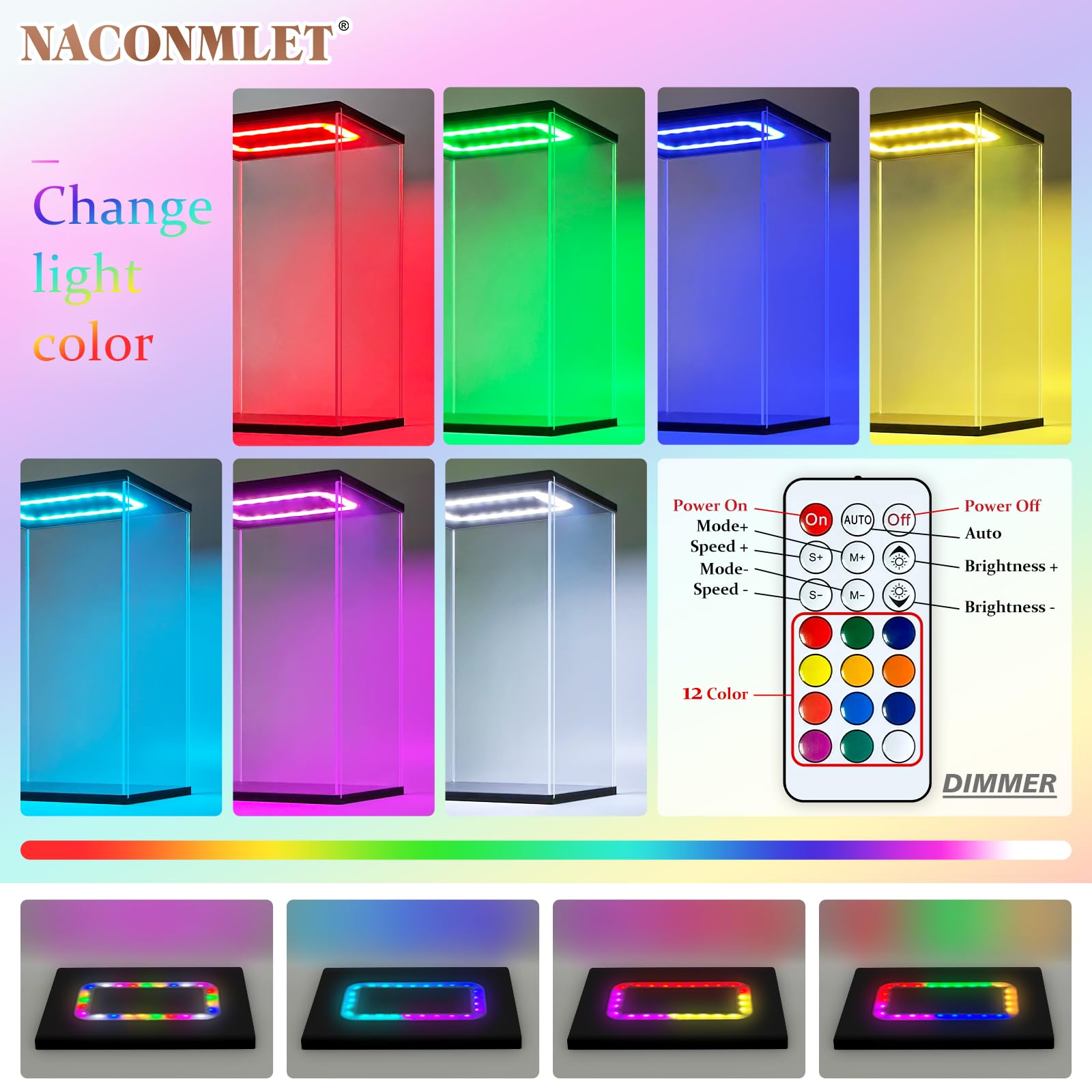 Acryl Vitrine, Schaukasten mit RGB LED für Popmart MEGA 400%, 25x22x40cm