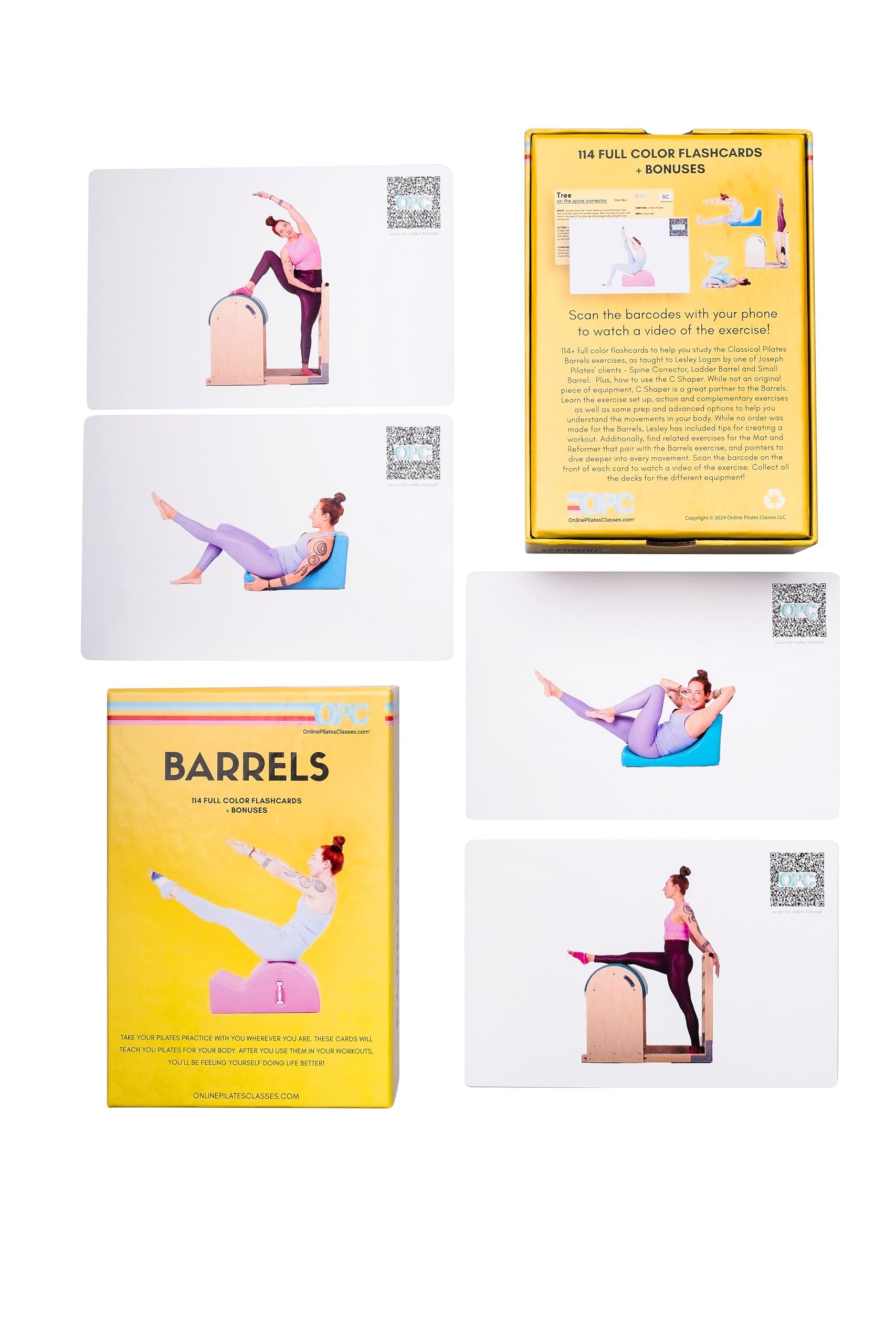 OnlinePilatesClasses Pilates Barrels Flashcards, Deck Cards Set with Video Tutorial for Spine Corrector, Ladder Barrel, Small Barrel & C-Shaper Exercise, Home Gym Workout, Barrel Arc Not Included