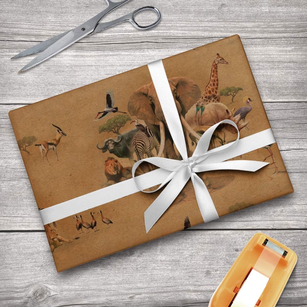 GRAPHICS & MORE African Waterhole Animals Elephant Zebra Rhino Pattern Premium Kraft Roll Gift Wrap Wrapping Paper