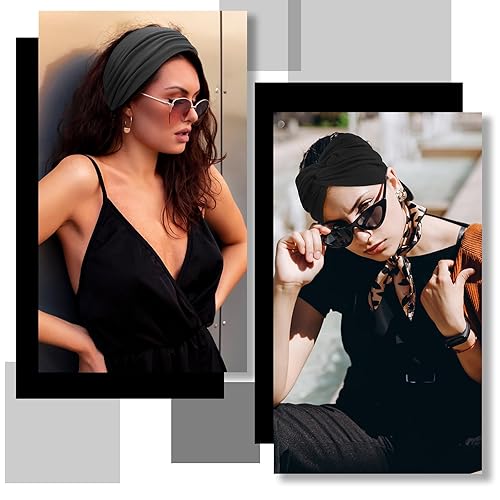 Miniatura 5 de S&N Remille Diademas anchas para mujer, banda para el cabello grande, diadema elástica antideslizante, accesorios con nudos torcidos, accesorios