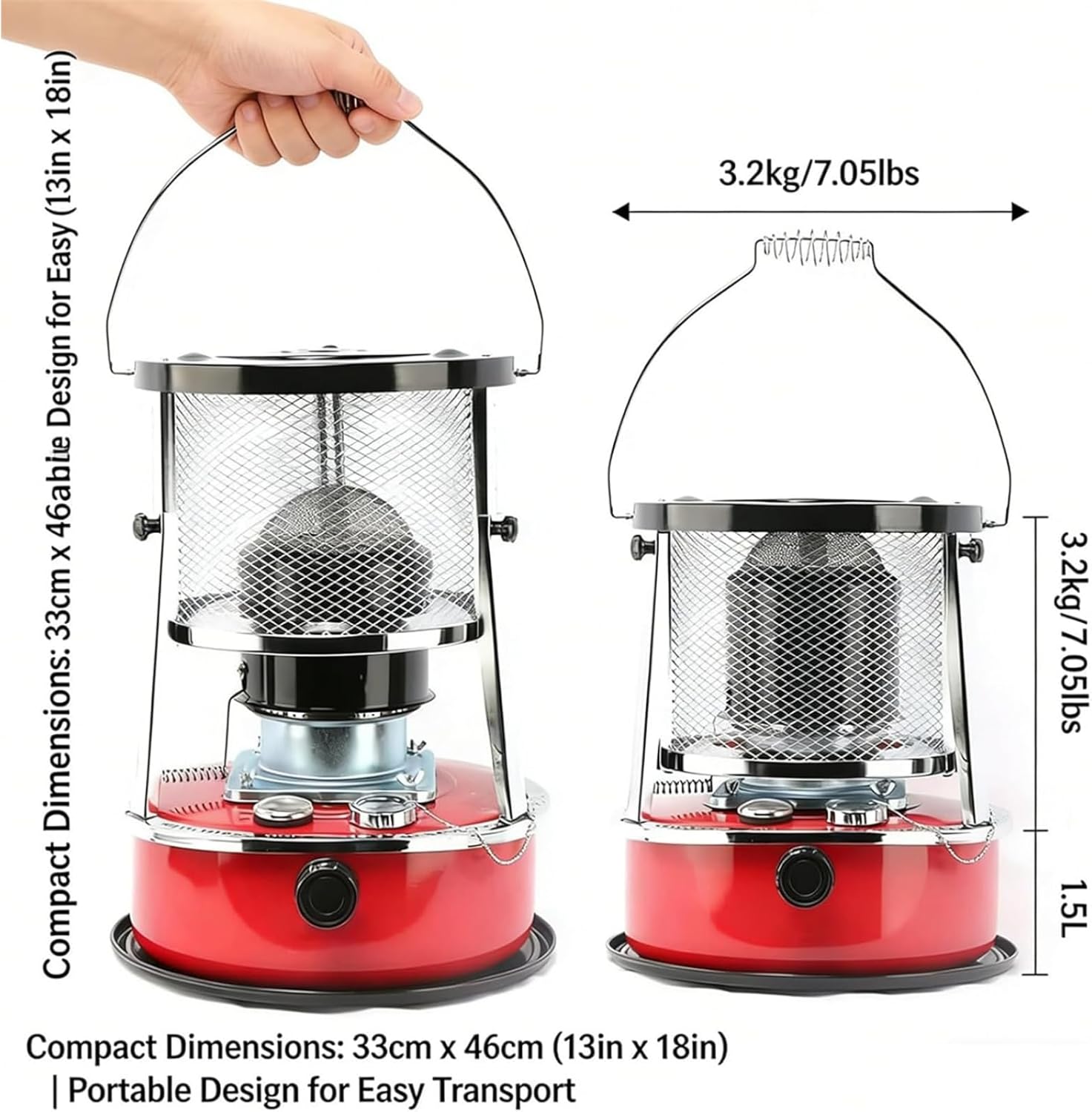 Non Electric Heaters for Indoor, 9000 Btu Kerosene Heater Indoor for Large Rooms, Up to 21h Runtime, Portable Non-electric Space Heater for Emergency Home Use, Power Outage, Cooking (Red)