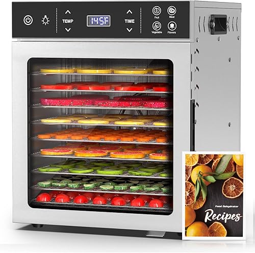 HOPERAN - Deshidratadora de alimentos de acero inoxidable - Máquina deshidratadora eléctrica de 400W con 4 ajustes preestablecidos, temporizador