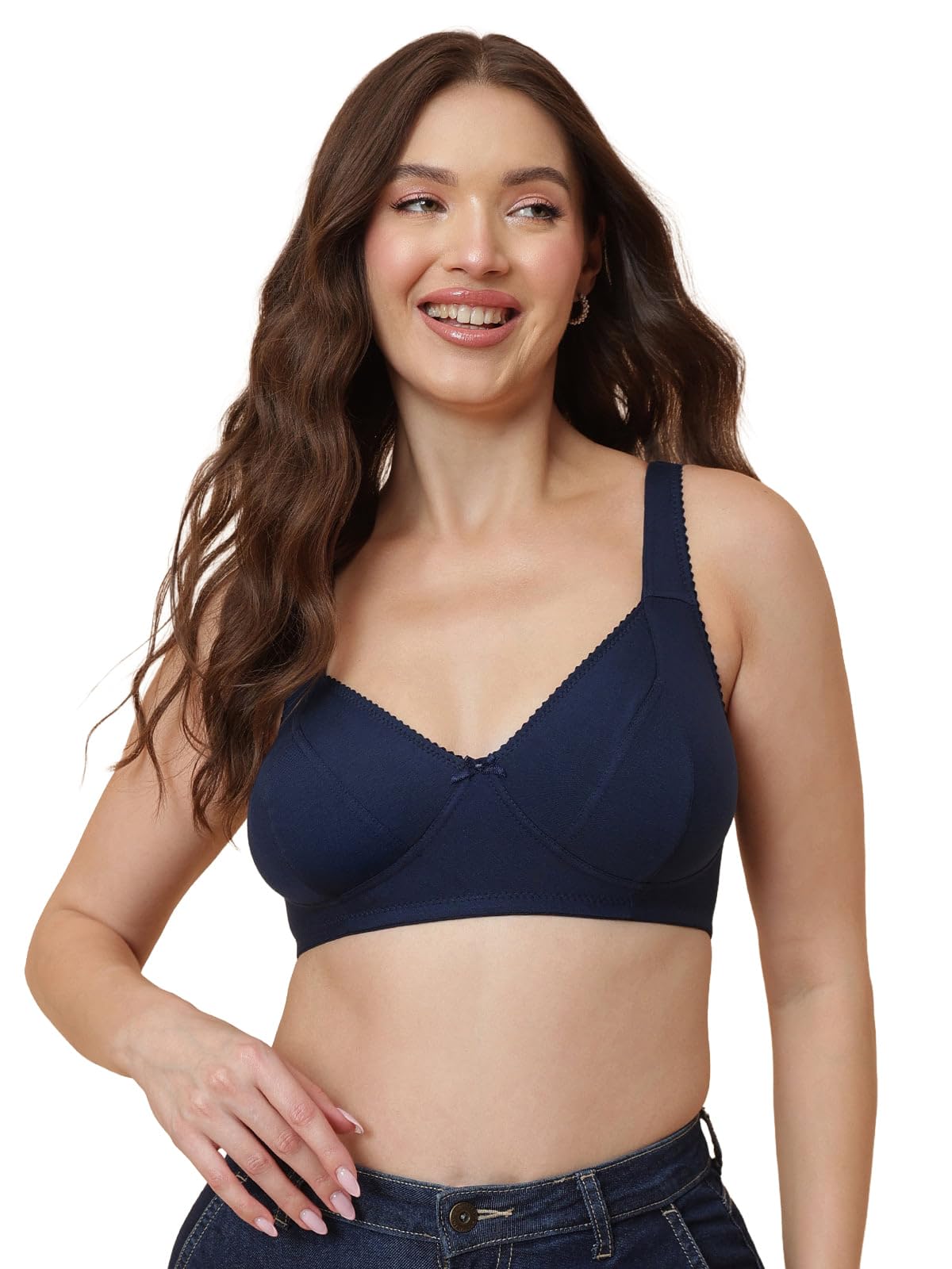 Clovia Women Non-Padded Cotton Bra – Full Coverage, Wirefree, Blue, 38B