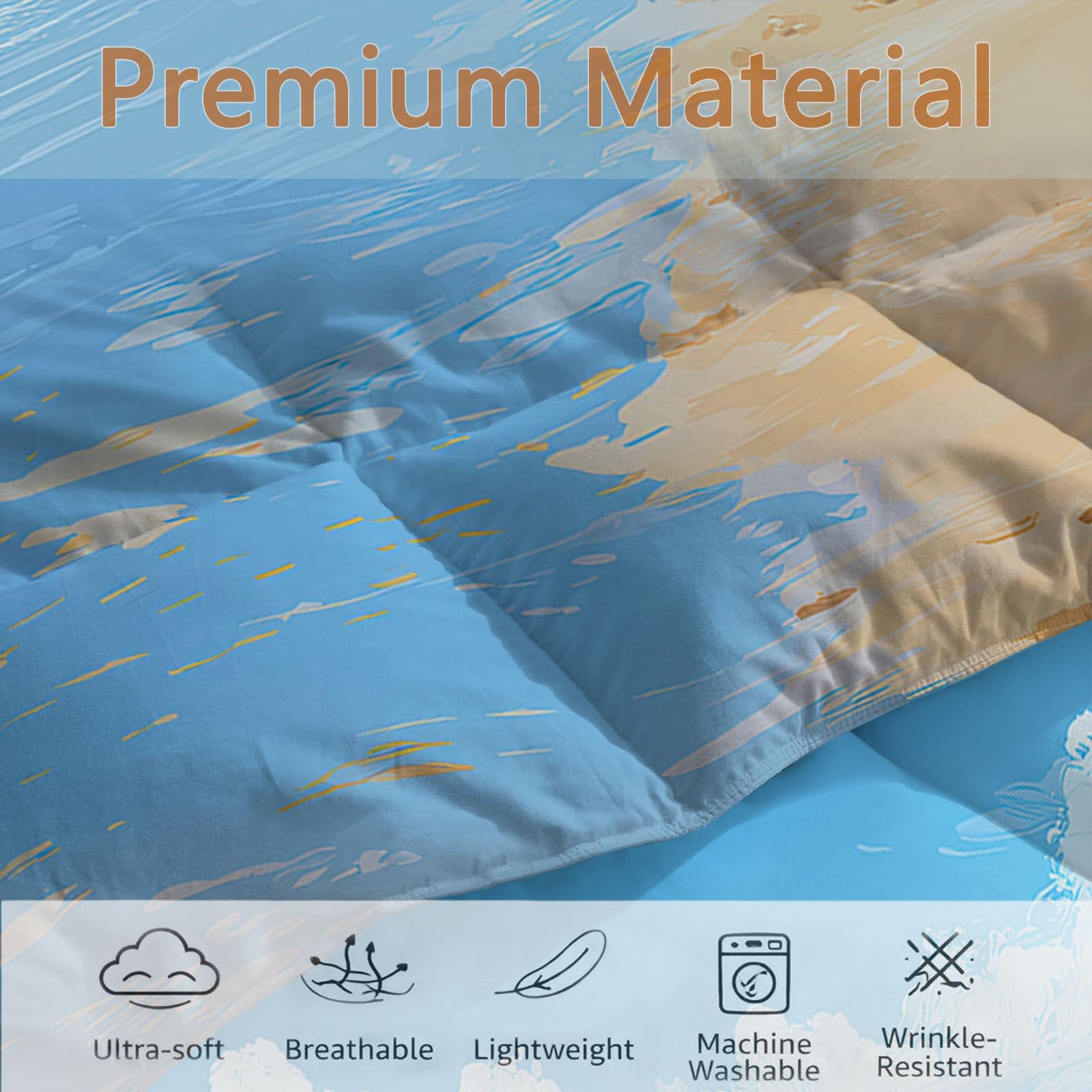 Piumino senza copertura con nuvole di mare 200 x 200 cm, reversibile, stampato, morbido, trapuntato, per letto matrimoniale, 4,5 tog, per tutte le stagioni, per fotografia, spiaggia, trapuntato