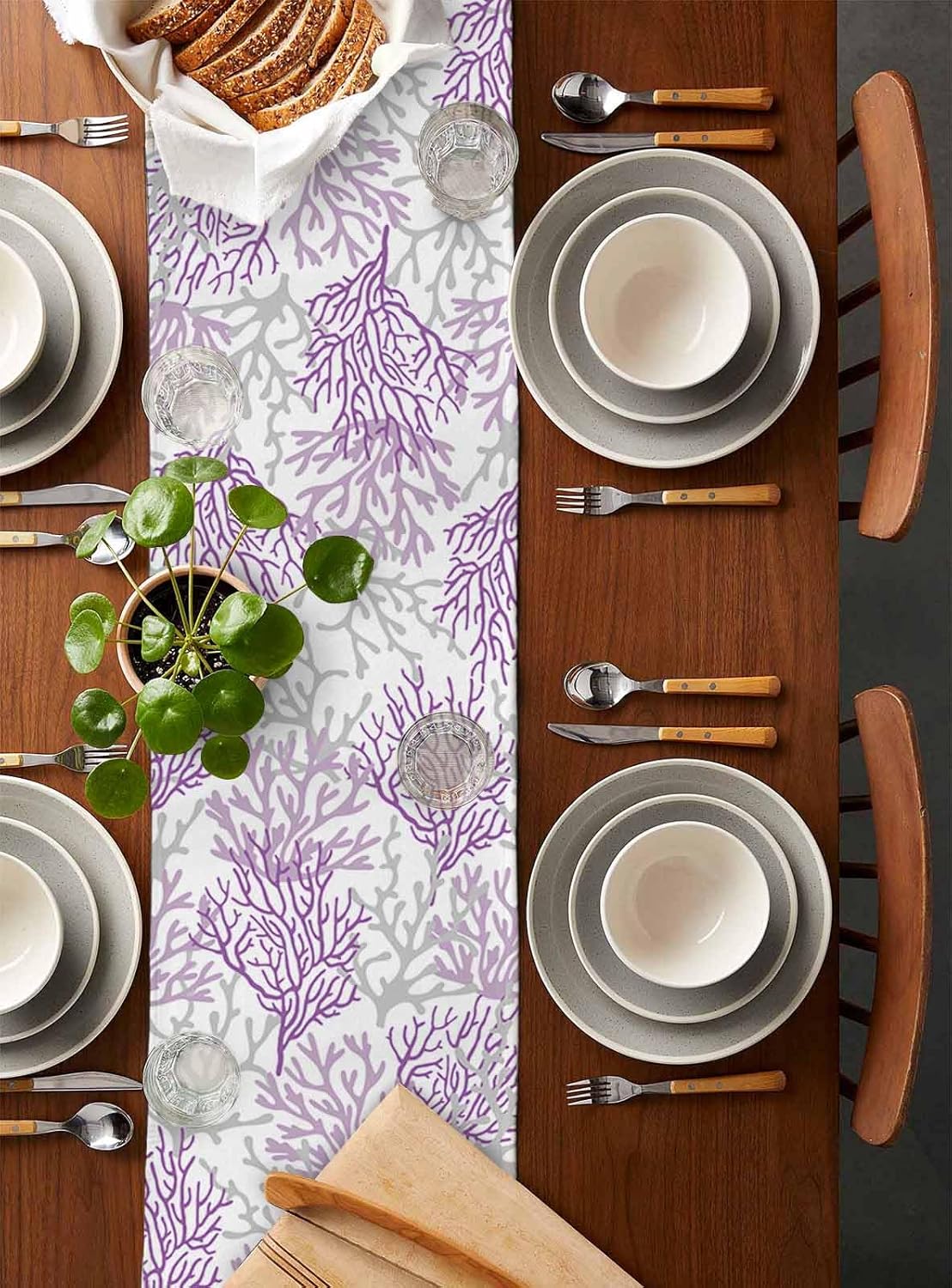 Purple Gray Coral Coastal Cotton Linen Rectangle Table Runners 14"x72", Summer Beach Seaside Nautical Coffee Table Runner Dresser Scarves Luxury Table Runners for Wedding Party Banquet Dinner Decor