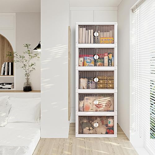 Miniatura 9 de Contenedores de almacenamiento plegables de 41 cuartos de galón de 5 niveles con tapas, organizadores de armario que ahorran espacio, contenedor de