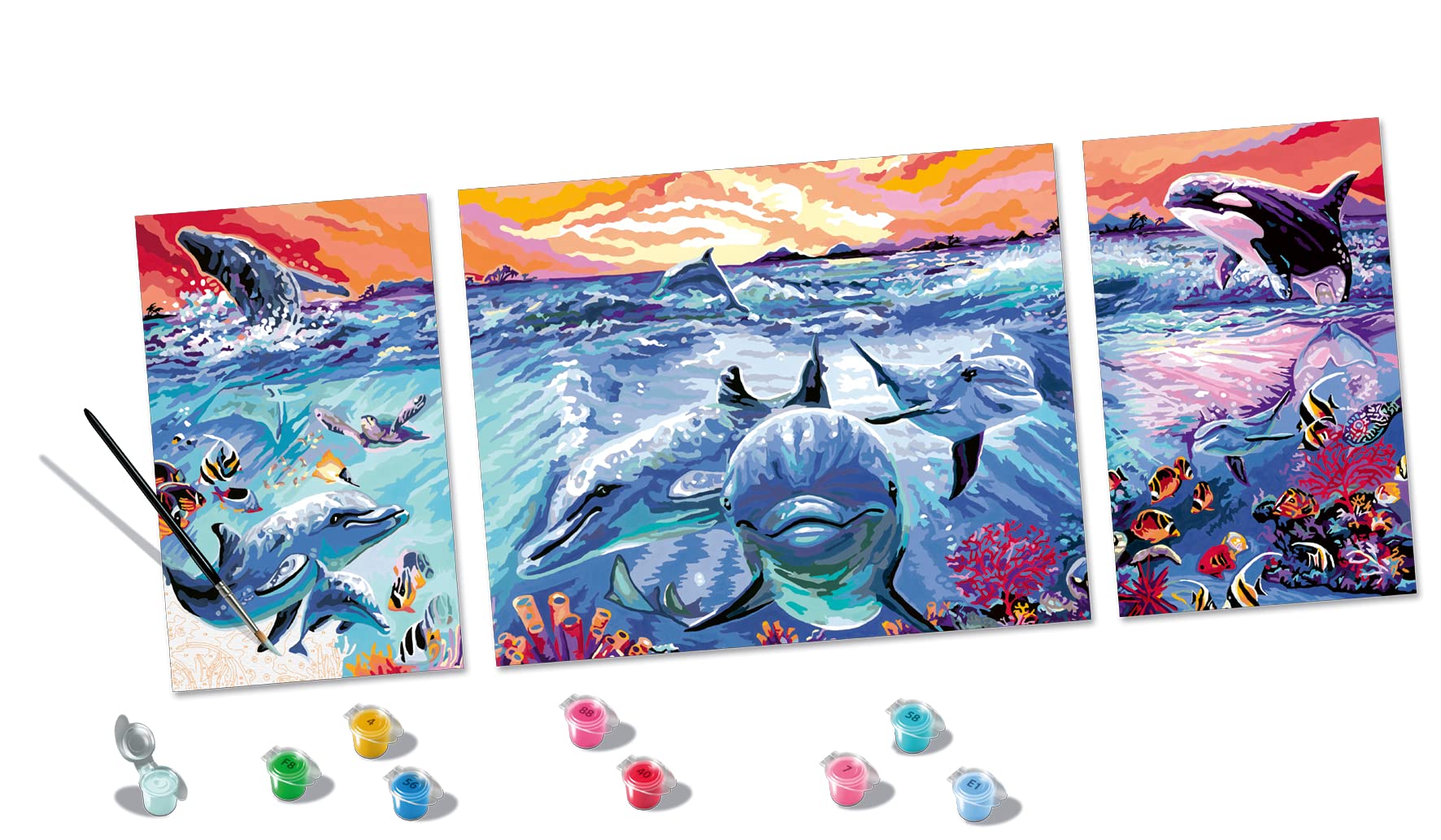 Ravensburger CreArt Farbenfrohe Unterwasserwelt - Malen nach Zahlen | DIY Malset mit Pinsel und Acrylfarben, 100 x 40 cm, Geschenk für Frauen und Männer