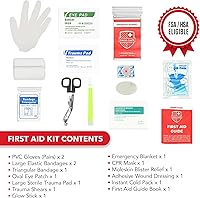 Vista 3 de Swiss Safe Kit de primeros auxilios 2 en 1 para automóvil, viajes, hogar y negocios, incluye mini kit adicional para emergencias médicas, campamento