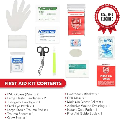 Miniatura 3 de Swiss Safe Kit de primeros auxilios 2 en 1 para automóvil, viajes, hogar y negocios, incluye mini kit adicional para emergencias médicas, campamento