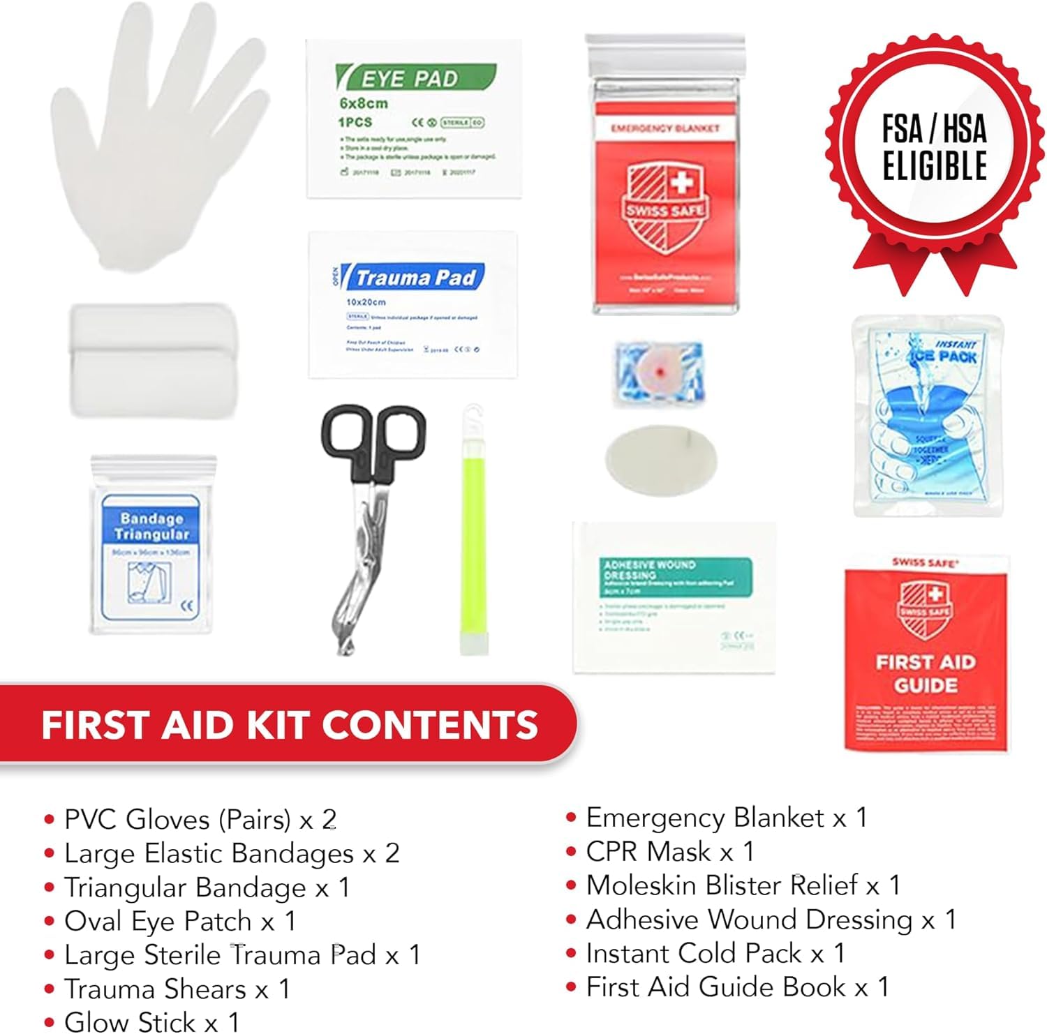 Swiss Safe Kit di pronto soccorso 2 in 1 per auto, viaggi, casa e lavoro, include mini kit per emergenze mediche, campeggio e sopravvivenza all'aperto, 348 pezzi, custodia rigida grande, confezione da