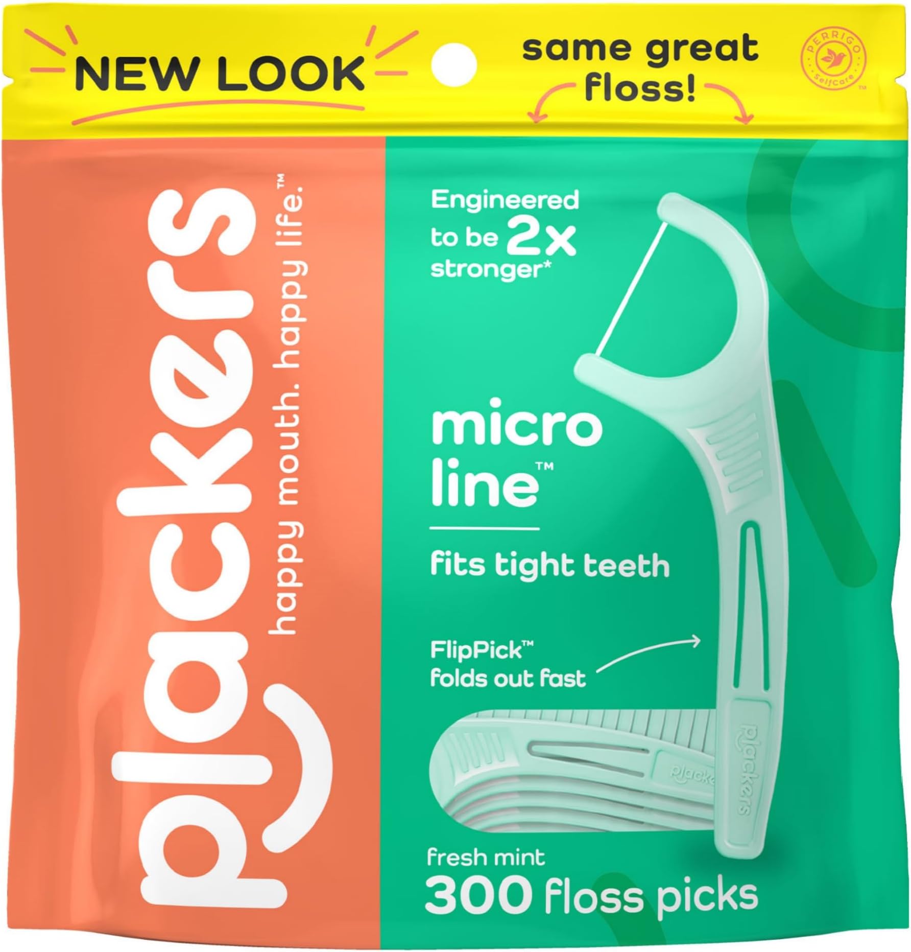 Dental Floss Plackers Micro Clean Mint 1 Bag (300 Count) Value Pack Interdental Brush, Plaque Remover, Mint Flavor, Includes Folding Pick