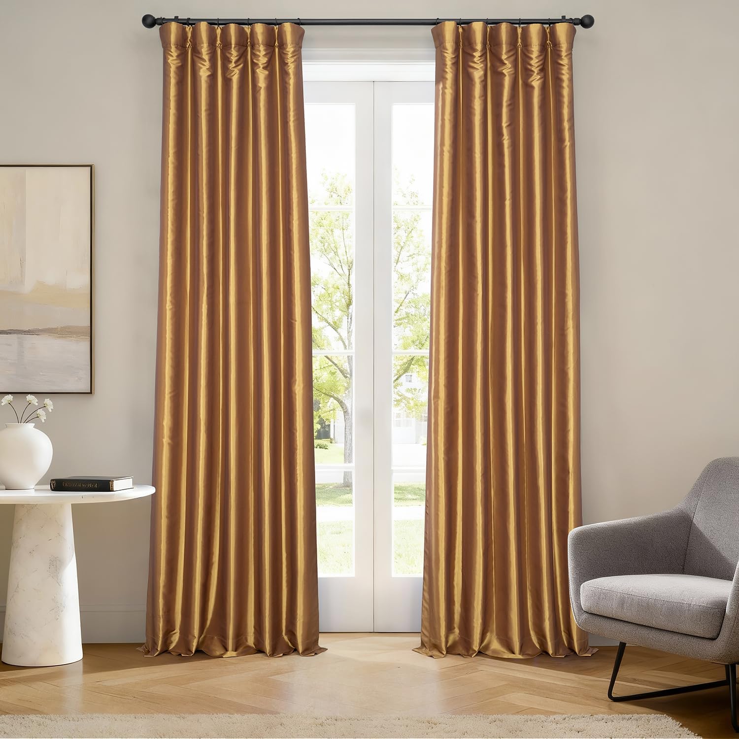 HPD Half Price Drapes Blackout Curtains for Bedroom & Living Room - Faux Silk Taffeta Blackout Curtain 50 X 120 (1 Panel), PTCH-BO404-120, Golden Spice