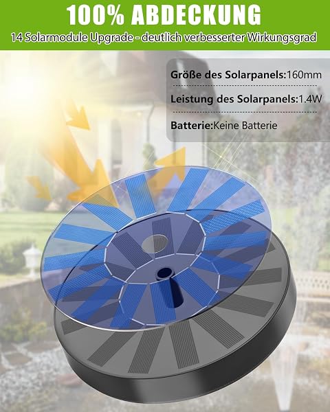 Solar Springbrunnen für Außen, Solar Teichpumpe mit 6 Effekte Solar Wasserpumpe Solar schwimmender Fontäne Pumpe für Gartenteich Oder Springbrunnen Vogel-Bad Fisch Behälter - 4