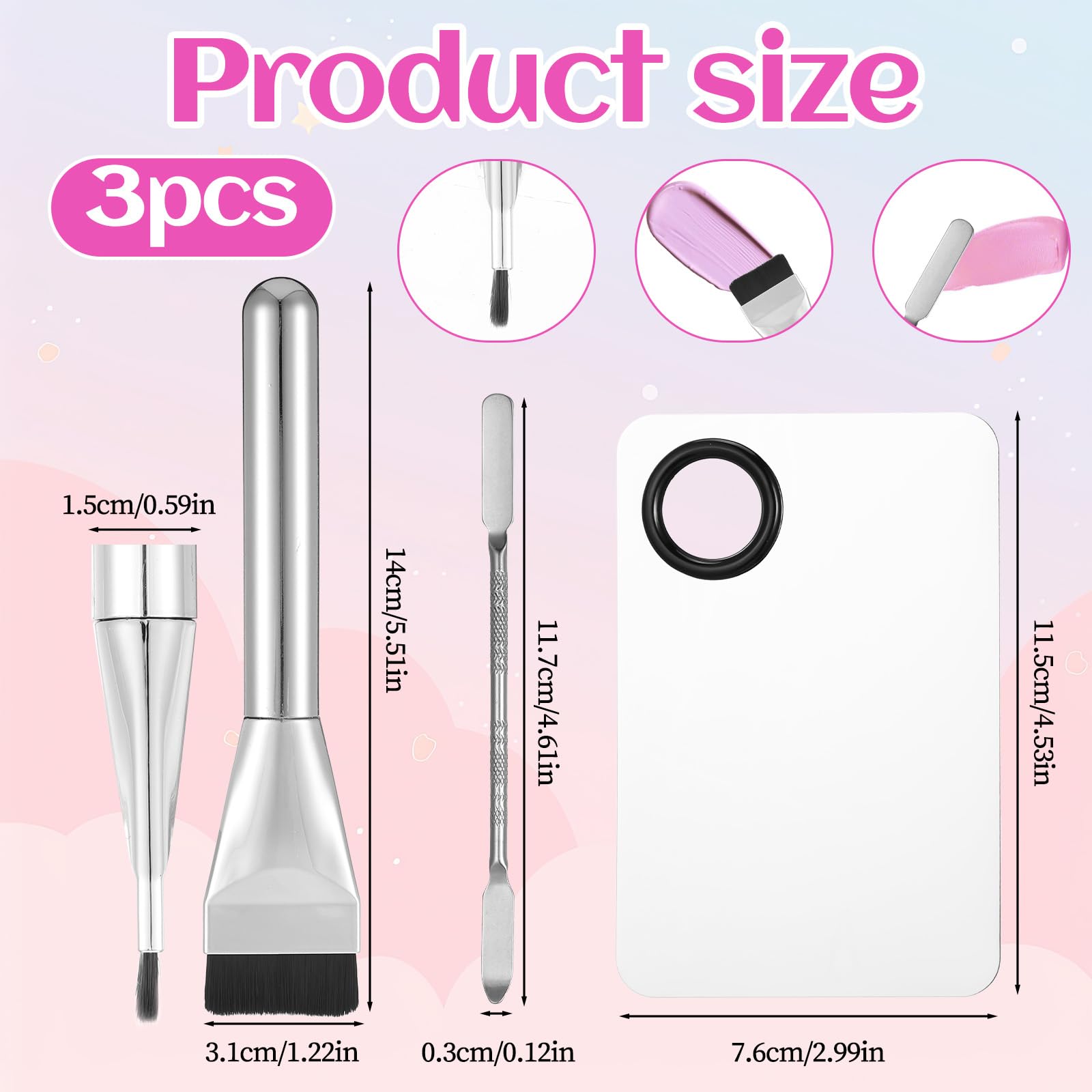 JJUNW Set di 3 tavolozze per make-up in acciaio inox, con spatola e pennello per fondotinta, tavolozza di miscelazione cosmetica per fondotinta