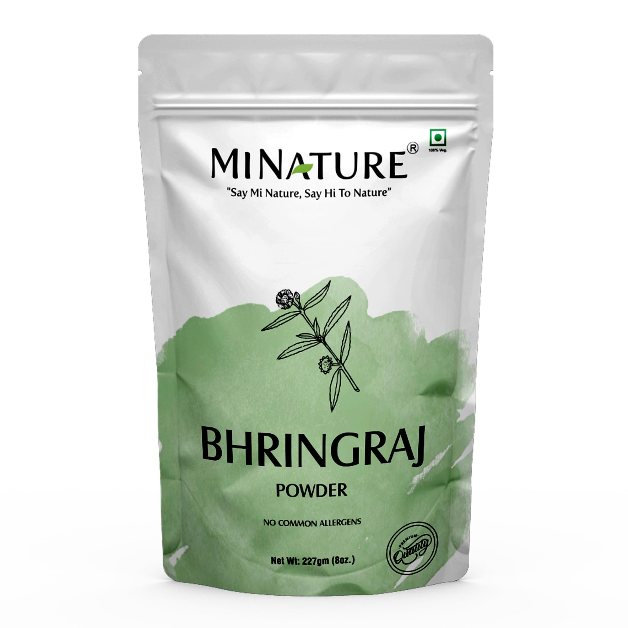 Bhringraj Powder (Eclipta Prostrata) by mi nature | 227g (8 oz)(0.5 lb) | 100% Natural and Pure | Hair Growth | Hair Pack | Improves Hair quality | Resealable zip lock pouch