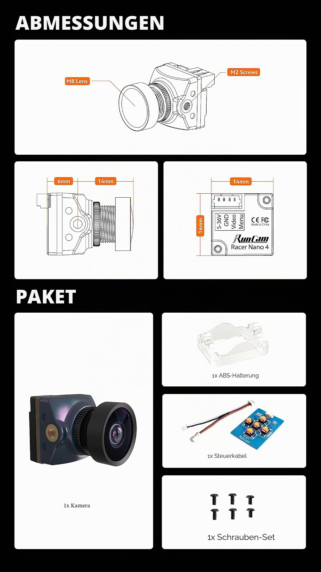 RunCam Racer Nano 4 FPV wasserdichte Allwetterkamera 1200TVL für FPV Racing Drohne