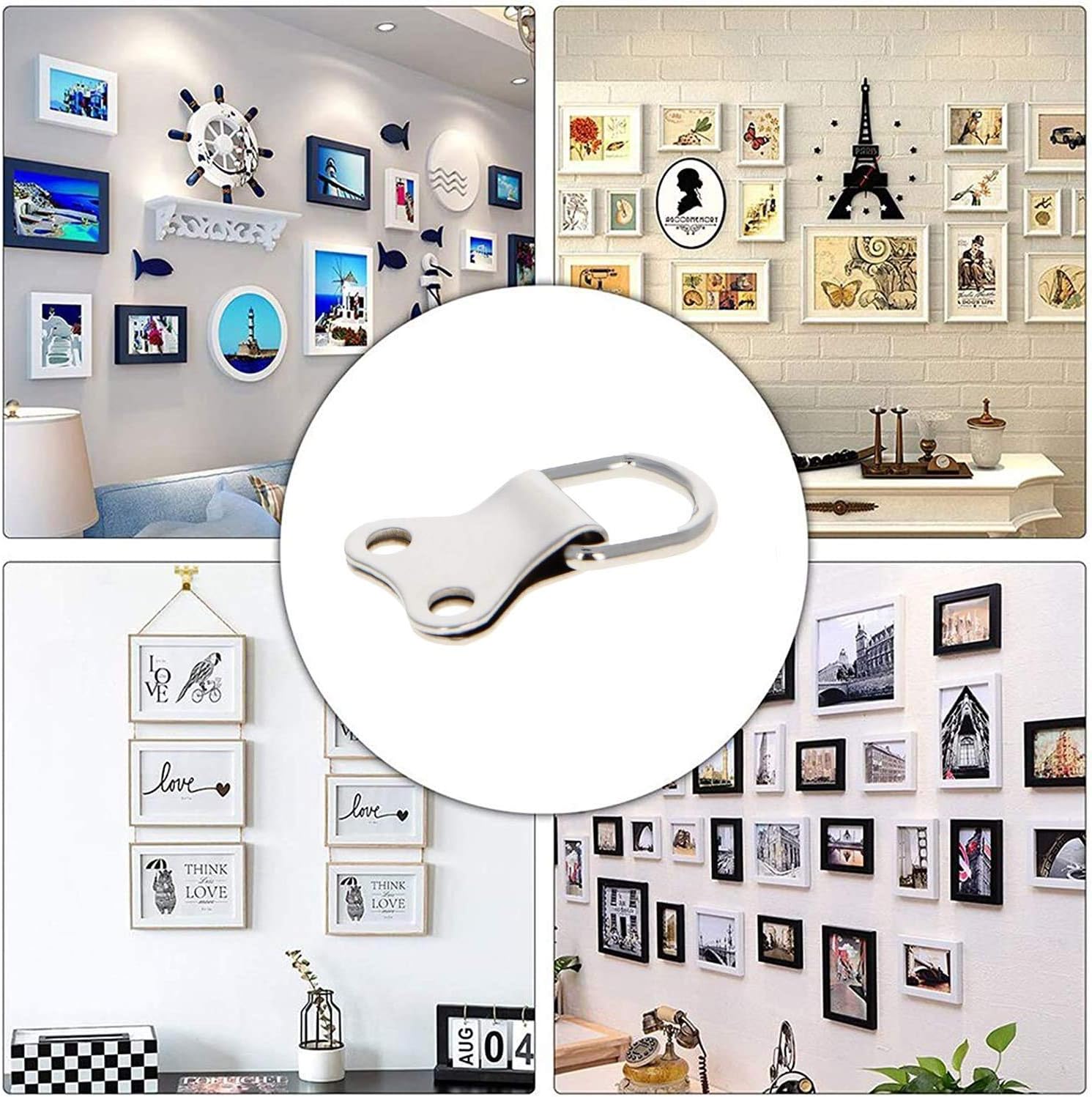 MroMax 100PCS Ring Picture Frame Buckle 1.42" x 0.87" Silver Tone Assortment Kit for Home Decoration Picture Frames Photo Hanging Solutions