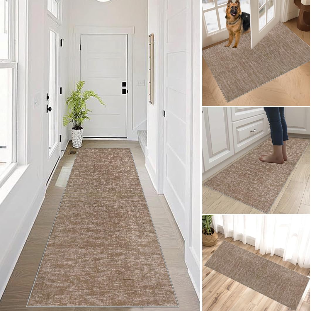 Runner Rugs for Hallway Kitchen Long Washable Rugs for Entryway 120 x 550 cm Brown Kitchen Runner Rug Vintage Area Rugs Non Slip Narrow Rugs Long Hall Floor Carpet for Bedroom Living Room Rug