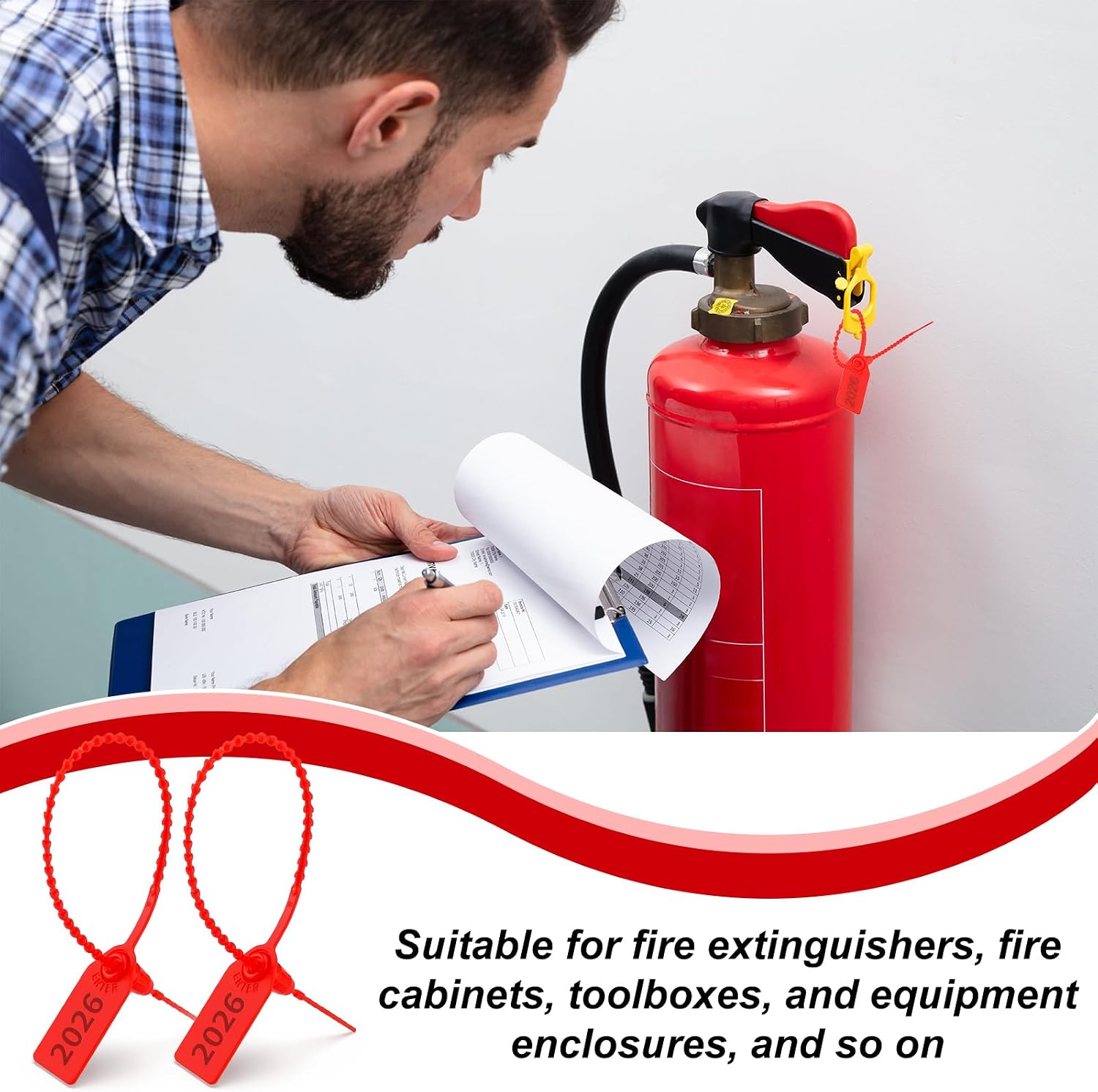 1000 Pcs Plastic Tamper Seals, Zip Ties Fire 2026 Numbered Disposable Self-Locking Tie Fire Extinguishers Pull-Tight Security Tags 250 mm Length(Red)