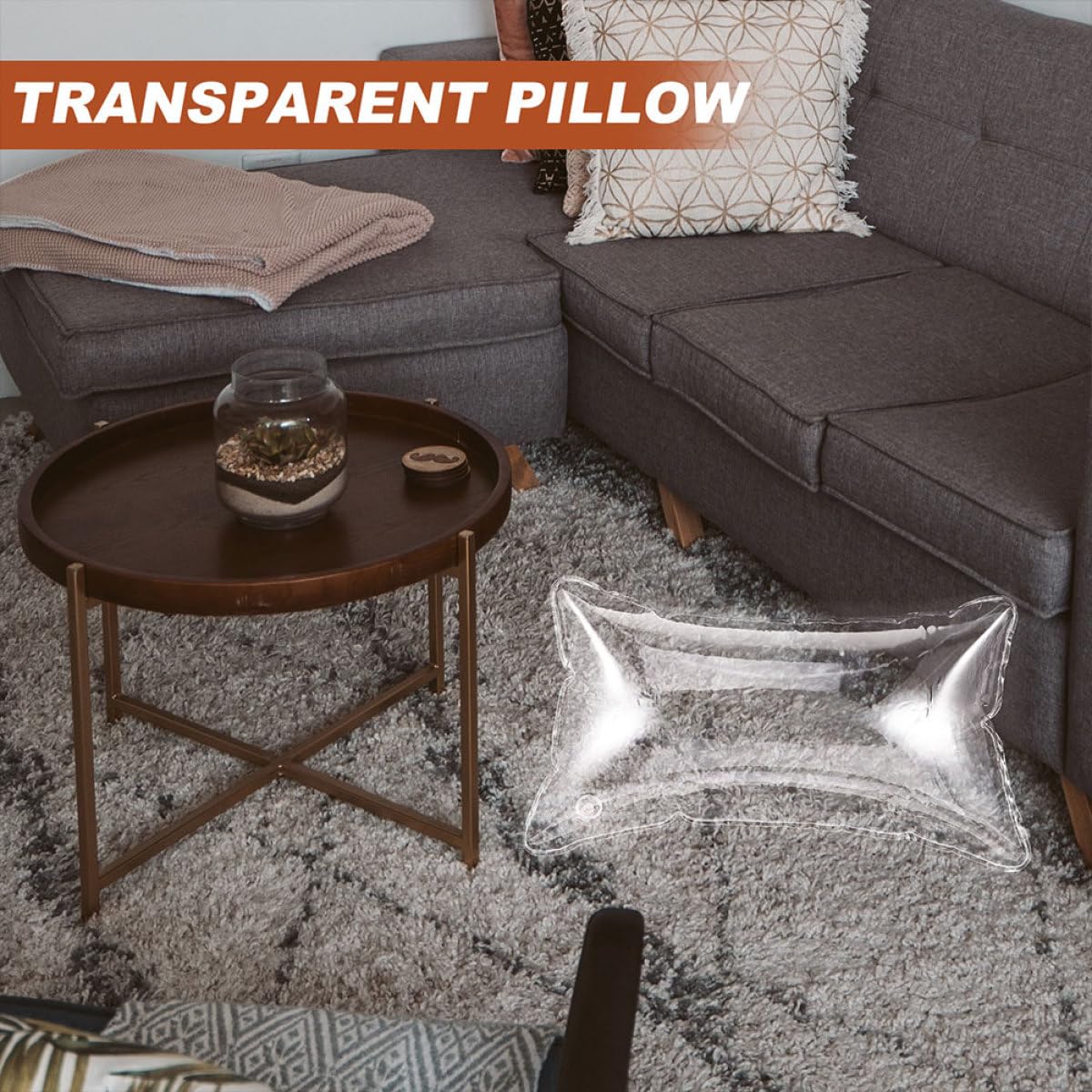 Garneck Coussin Gonflable Transparent 40X70 CM en PVC Respirant Oreiller de Camping Portable et Léger Garniture D’Oreiller D’Extérieur pour Voyages en Voiture et Détente en Plein Air