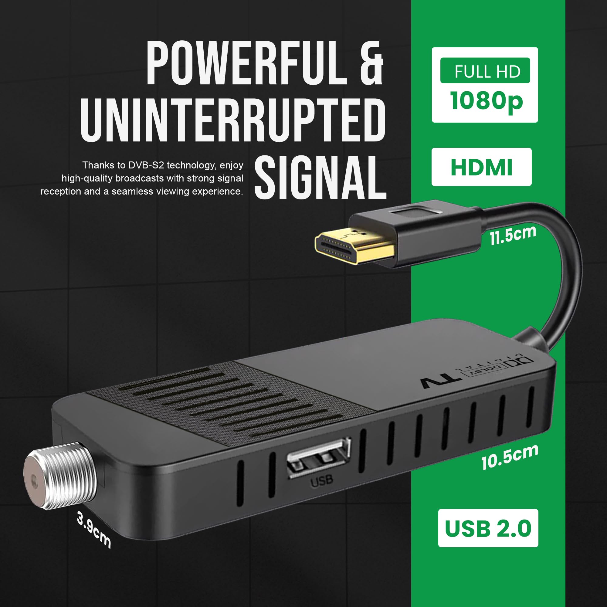 Hd-line DVB-S2 Sat Receiver, Full HD 1080P HDMI TV Stick, Bluetooth-Fernbedienung, Satelliten Receiver, Versteckt hinter TV, Digitalanzeige, H265 HEVC Main 10 Bit, 2in1 Universal Fernbedienung, USB