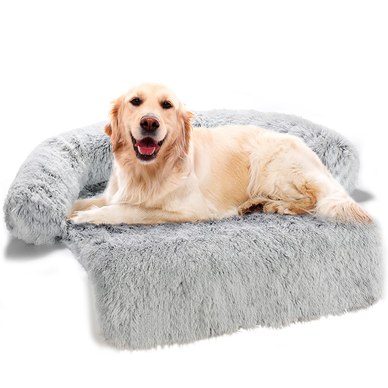 Calming Dog Bed Couch Mat, Washable Cover & Waterproof Liner for Furniture Protector, Fluffy Plush Pet Bed Mat for Large Dogs