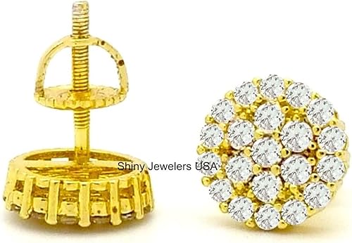 Miniatura 4 de Aretes de tuerca para hombre con acabado de oro amarillo de 18 quilates, circonita cúbica de 0.394 in, Plata Oro amarillo, Circonia cúbica