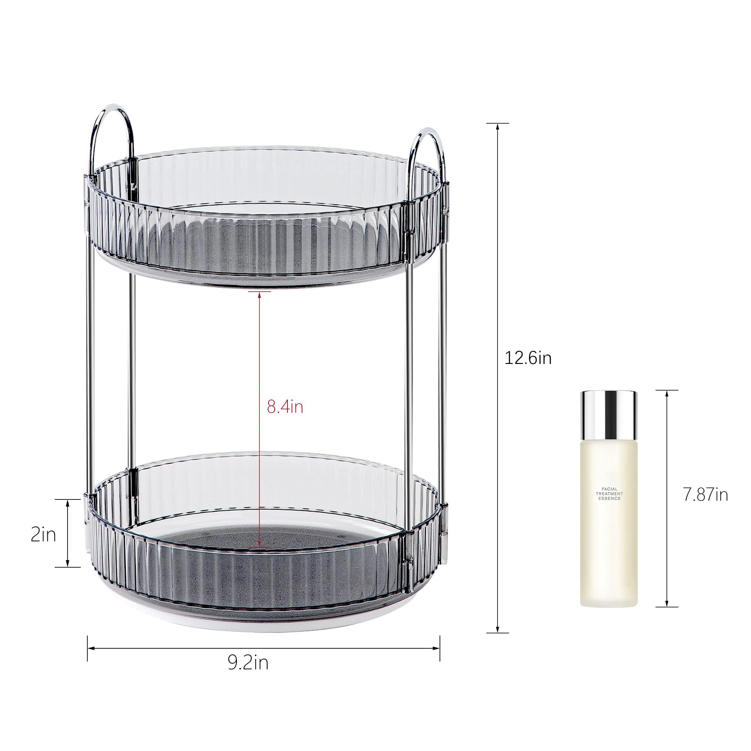 INVSSENE Organizer per trucchi rotante a 360°, porta trucchi da bagno, grande capacità, ripiano per cosmetici, profumi, cura della pelle, rossetti (2 ripiani, grigio)