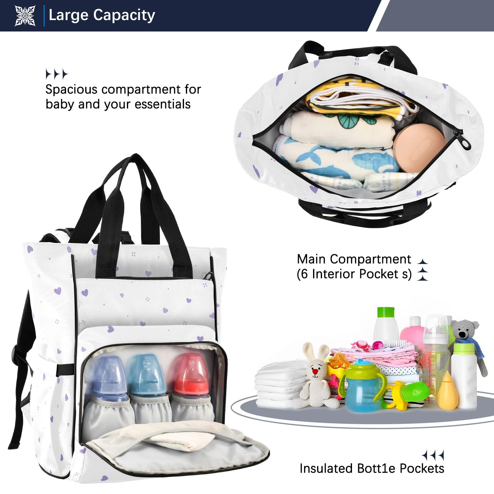 Mnsruu Borsa per pannolini a forma di cuore, grande, impermeabile, da viaggio, per mamme e papà