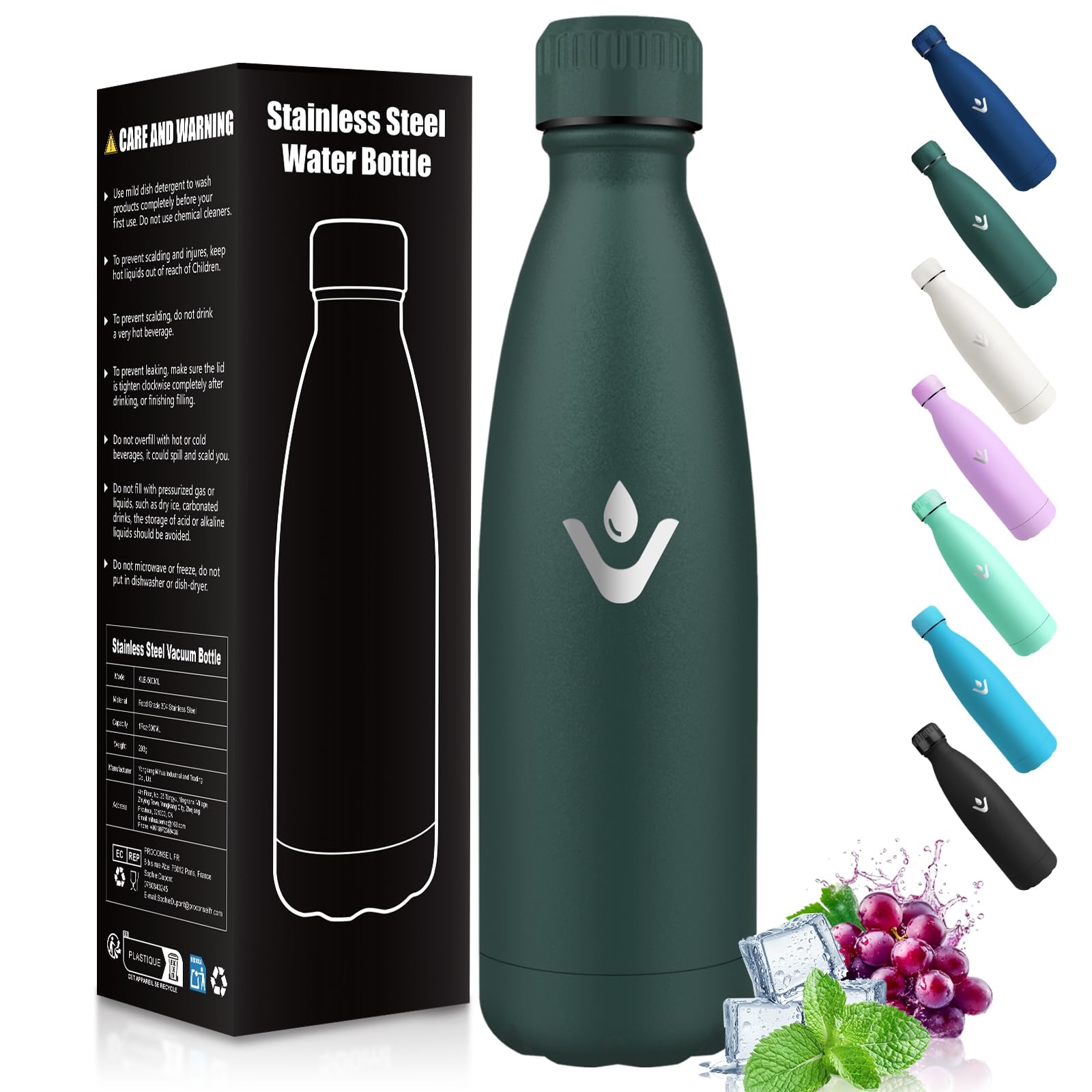 HoneyHolly Borraccia Termica 750ML, Senza BPA, Borraccia Termiche, Acciaio Inossidabile 18/8, Bottiglia Termica A Prova di Perdite, Borraccia Acciaio Inox per Picnic, Outdoor, Sport-Verde Militare