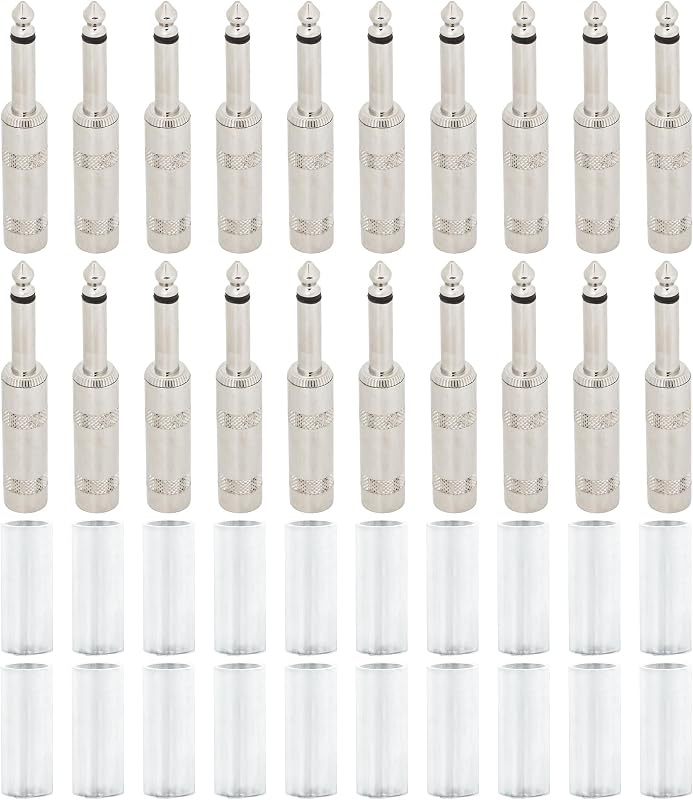 20PCS 1/4 Pulgada Mono Jack Audio Guitarra – TS Heavy Duty Macho parlante Cable Conector Enchufe Phono Tono 6.35mm Soldadura para Micrófono Tipo Jumbo Instrumento Patch Teléfono Adaptador Premium de Diseño Recto