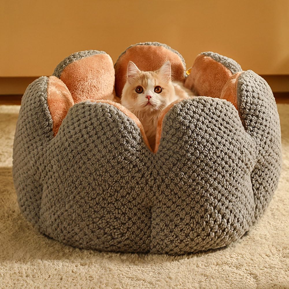 DOTBUY-SHOP Dog Bed Washable, Soft Cat Bed Cactus Petals Dog Bed, Pet Bed With Slip-Resistant Bottom, Orthopedic Dog Beds Gift for Small Dogs Cats (S,Anthracite)