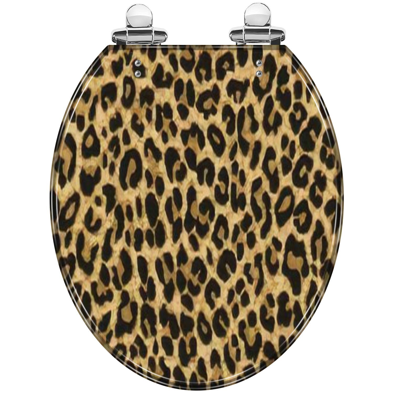 Round Toilet Seat leopard skin pattern color painting animal leather Resin Toilet Seat with Quietly Close Quick Release Hinges Decorative Toilet Seat with Cover Easy to Clean and Install