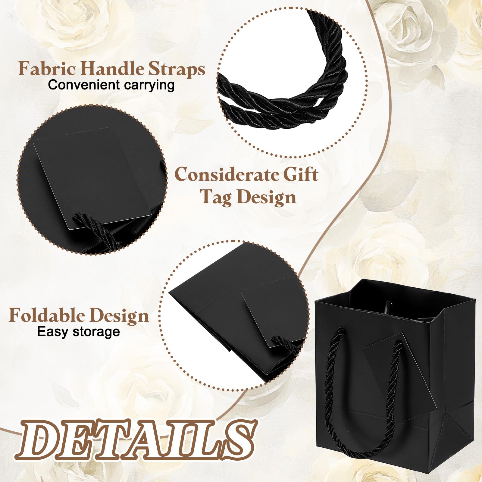 PATIKIL Sacchetti regalo da 10,2 x 7,1 x 11,4 cm, 12 sacchetti piccoli con manici e biglietto di auguri per bomboniere, matrimoni, addio al nubilato, festival, colore nero