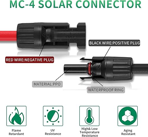 Miniatura 6 de Cable de extensión solar de 20 pies, cable de panel solar de 10 AWG, conexión profesional, conectores hembra y macho, alambre de cobre estañado para
