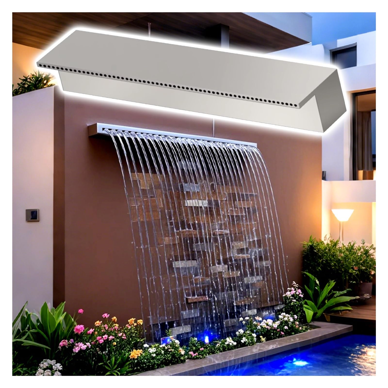 IvyLoutish 15 Stainless Steel Waterfall Spillway Kit for Ponds & Pools - Durable Outdoor Fountain, Easy Installation, Customizable Water Feature, Enhance Landscape Decor, Silver Finish