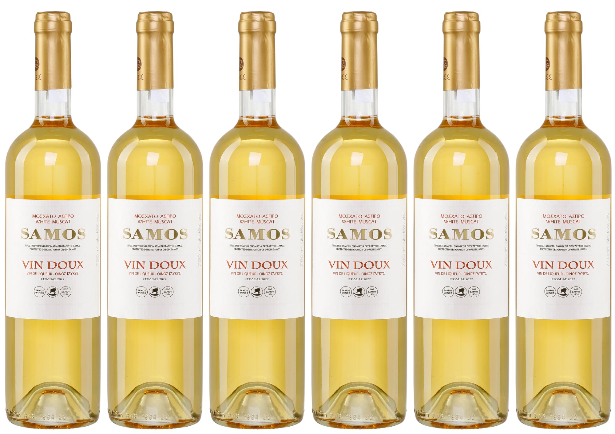 Samos Wein Vin Doux 6x 0,75l Likörwein weiß süß P.D.O. | 15% Vol. | Samos Wein | + 20ml Jassas Olivenöl