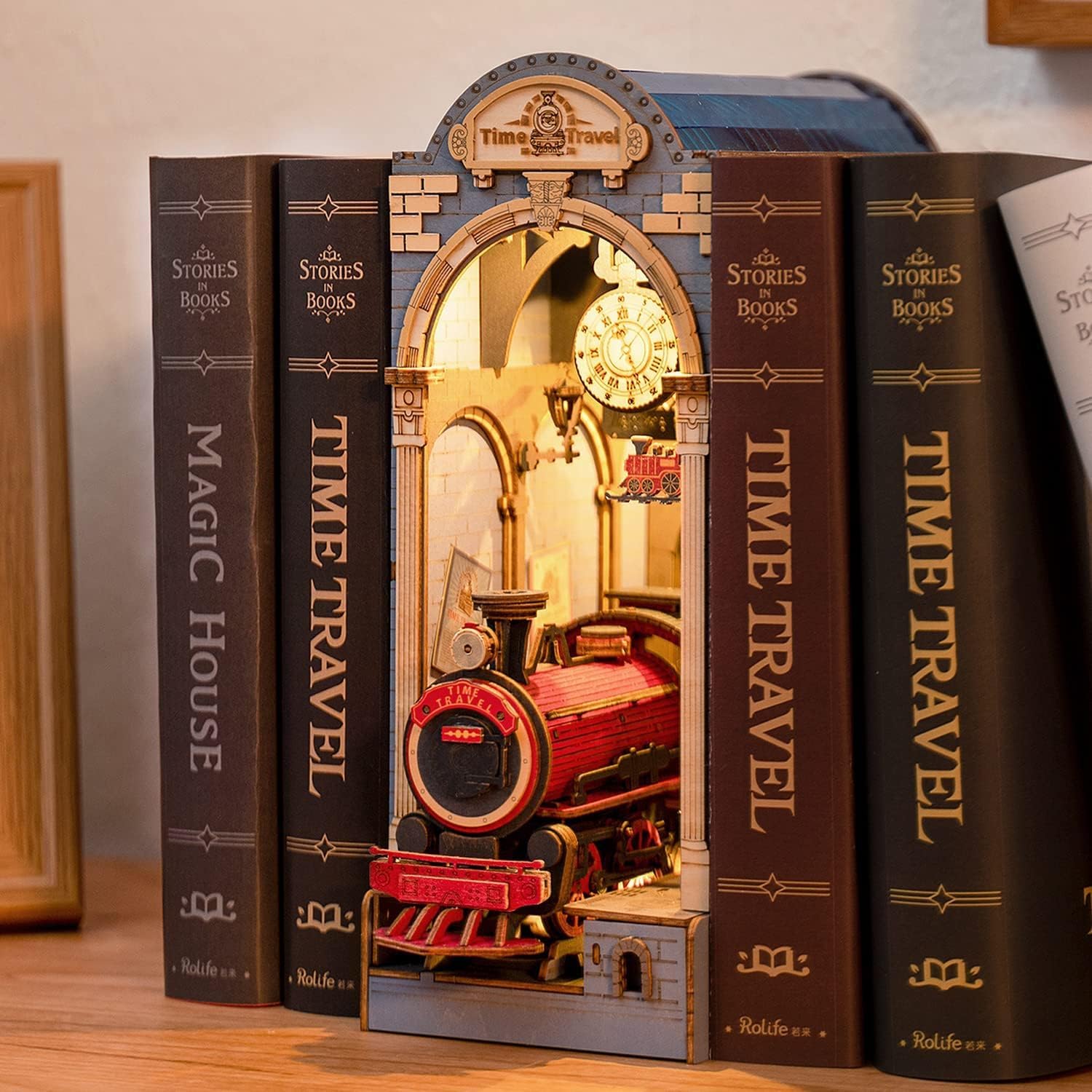 ROWOOD Book Nook Kit, DIY Dollhouse Booknook for Bookshelf Bookends Decor 3D Wooden Puzzle Model Building Kit for Christmas - Image 4